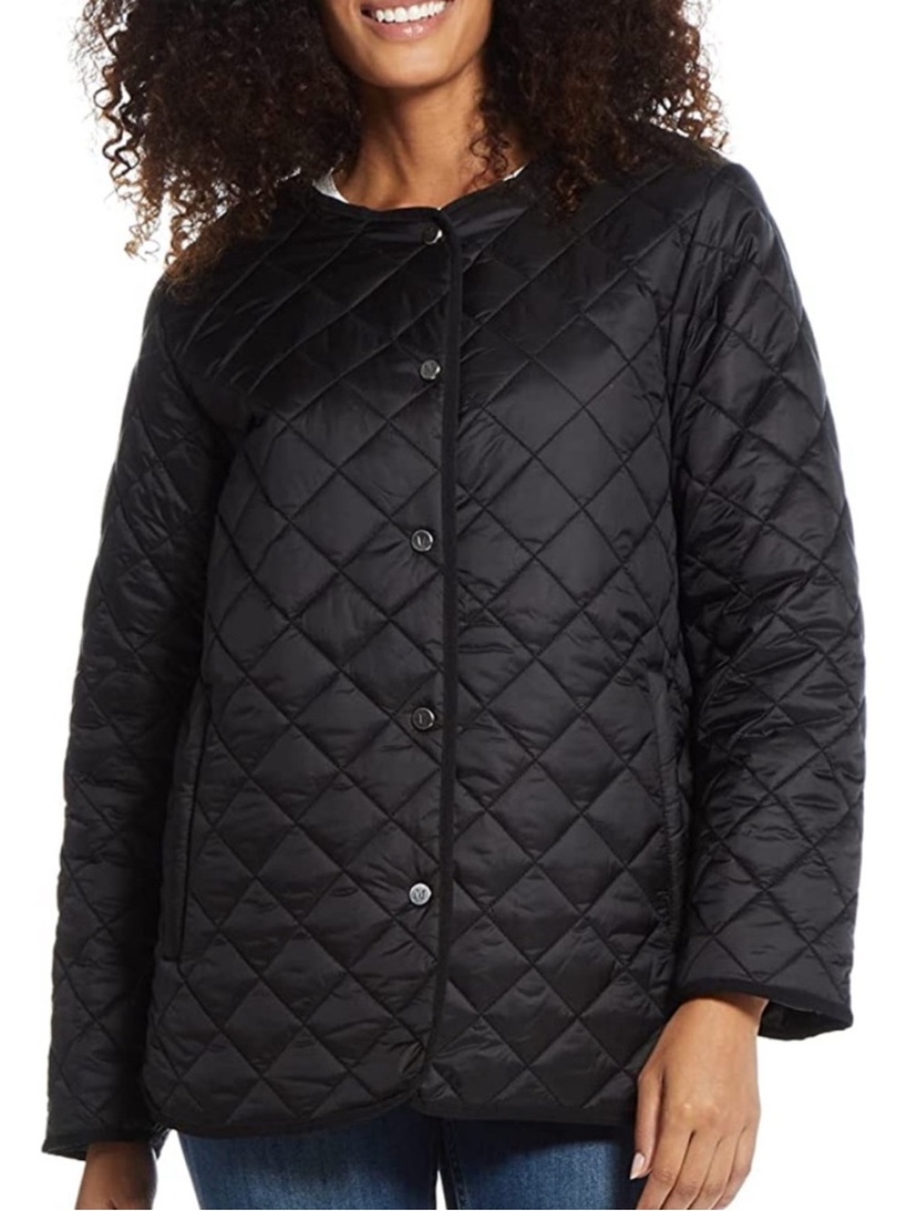 Martha Stewart Women 1X Black Lightweight Quilted Crew Neck Barn Jacket NWT